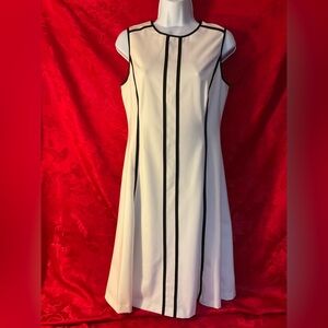 Calvin Klein Cream & Black Stripe Sleeveless A-Line Midi Dress